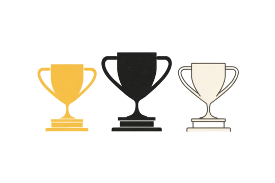 Celebrate victory with gold, silver, bronze trophies for your team's winning championship performance isolated on white background png