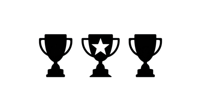 Three elegant trophy icons symbolizing achievement, victory, and success in competitions isolated on white background png