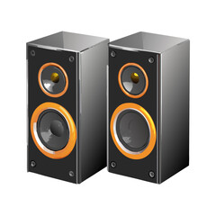 Fototapeta premium Realistic Stereo Speakers Pair Vector Illustration with Orange Accents