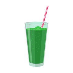 Green Smoothie in Glass with Straw Vector Illustration Isolated on White