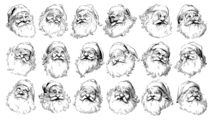Cartoon vector illustration set of funny face expression sketches of Santa Claus on white background
