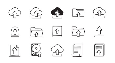 Fototapeta premium Data upload cloud storage file sharing and hard drive icons set