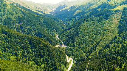 Altindere, Trabzon Province, Turkey. Altindere Valley Park. Panoramic views during the day. Flying through the valley. Coniferous forest on the slopes, Aerial View