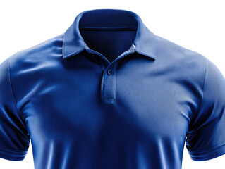 Navy polo shirt, clean texture, buttoned collar, black background
