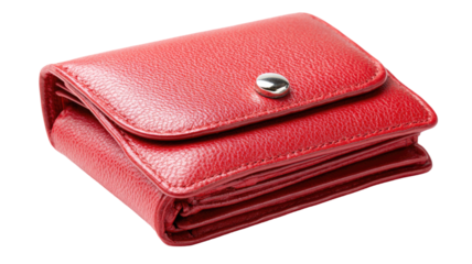 Close-up of a red leather purse and wallet isolated on a white background for finance and business accessories