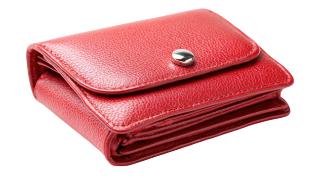Close-up of a red leather purse and wallet isolated on a white background for finance and business accessories