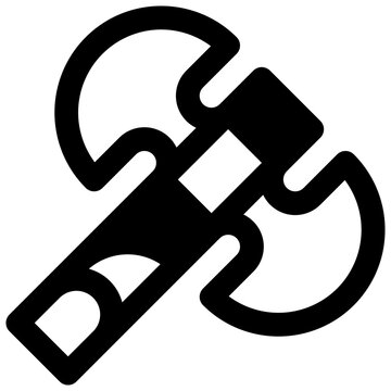 Double axe. Outlined stroke vector icon with black-filled details.