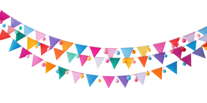 Festive Pennant Garland: Vibrant pennants in an array of colors dance playfully, creating a whimsical scene ideal for celebrations.