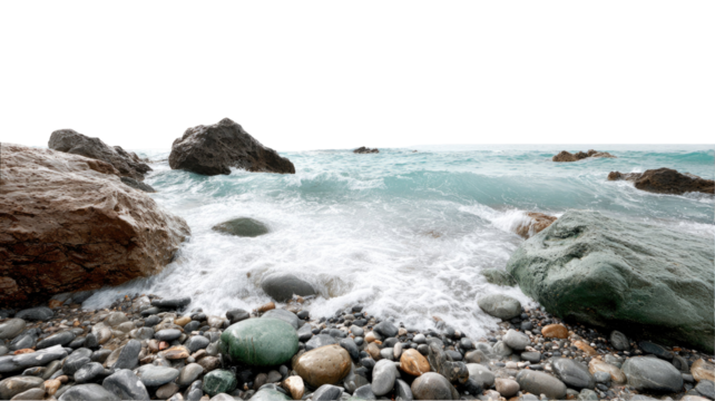 Coastal landscape view with surf waves crashing against the rocky shore - Powered by Adobe