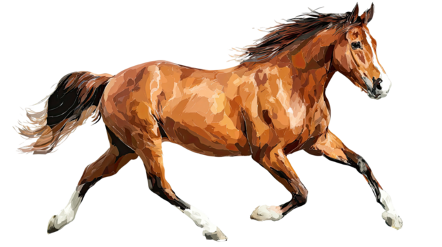 Galloping Arabian stallion silhouette isolated on white background with flowing mane