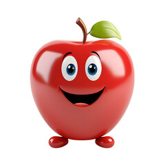 A cartoon red apple with a face and a leaf on a black background