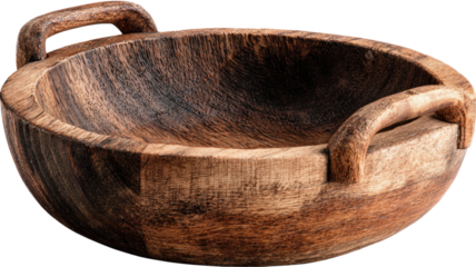 Antique brown wooden bowl isolated on a white background, a vintage container