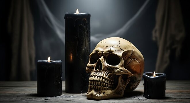 Skull and candles dark aesthetic for gothic or halloween themes