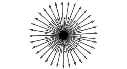 A radial pattern of arrows emanating from a central black circle, creating a visual effect.