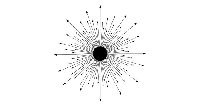 Abstract radial design with arrows emanating from a central black circle on a white background.