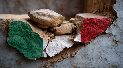 Italian Flag Painted on Cracked Wall Texture
