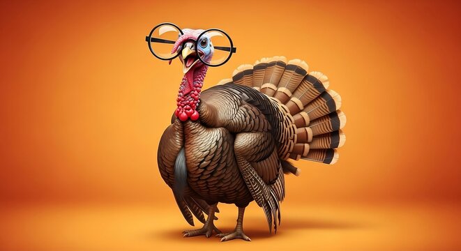 Whimsical turkey with glasses dons a quirky, intelligent look for playful holiday themes