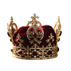 A luxurious crown with red velvet and gold on a black background