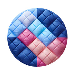 Circular pattern of blue and pink quilted fabric squares
