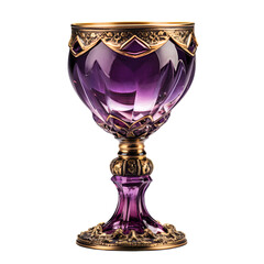 Ornate purple goblet with gold trim on a black background
