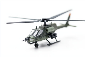 High resolution image of toy helicopter in military green color, showcasing detailed design and features