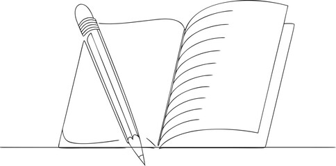 Obraz premium Open notebook and pencil drawing lines blank pages