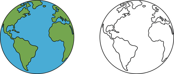 Cute Cartoon Earth Globe Icon Vector Illustration, World Map, Environment, Ecology, Travel, Save the Planet Concept, Isolated