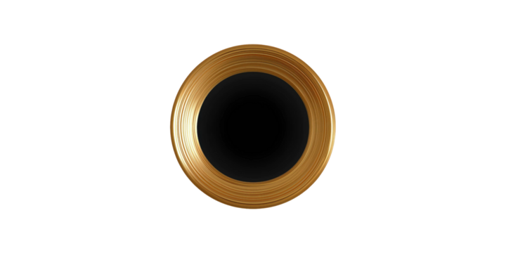 Aesthetic Golden Plate: A circular golden plate is presented, featuring a polished rim and a contrasting black center, exuding elegance and modern design.