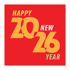 Happy 2026 New Year Greeting Card with Bold Red Background and Overlapping Typography