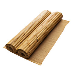 Two rolled bamboo mats on a woven mat against black background