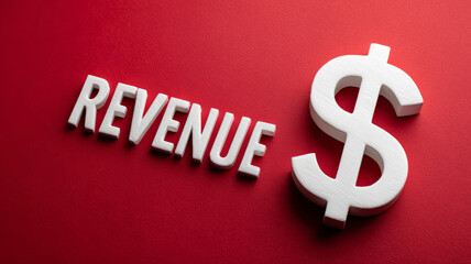 Revenue dollar sign on red background for financial growth concept.
