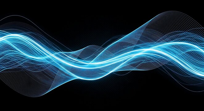 Abstract Blue Light Waves on Black Background.