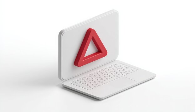 Warning Sign on Laptop: A digital warning symbol prominently displayed on a sleek, minimalist laptop, hinting at potential issues or alerts.