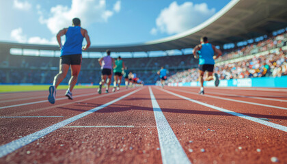 Fototapeta premium athlete running on track in stadium photo