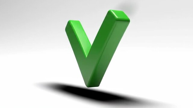 Green checkmark on white background, indicating approval or success, with shadow effect, usable for design