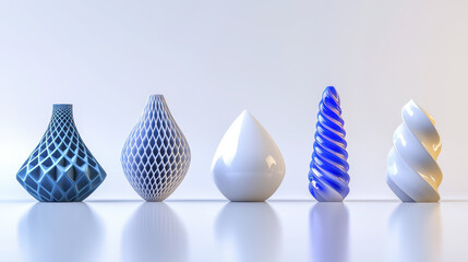 Modern vases various shapes and colors, showcasing parametric design and artistic expression. collection features intricate