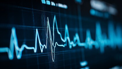 Digital Pulse: A detailed shot of an electrocardiogram(ECG) monitor displaying the rhythmic, undulating waves that represent a vital sign of heart functionality.