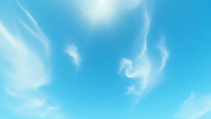 horizonless. Vivid blue sky with delicate wispy clouds, evoking a serene and timeless atmosphere. travel magazines, destination branding, designed for travel destination branding.