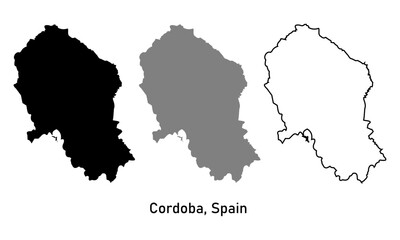 Map of Cordoba a province in Spain. Map with various styles of outlines, black and gray.