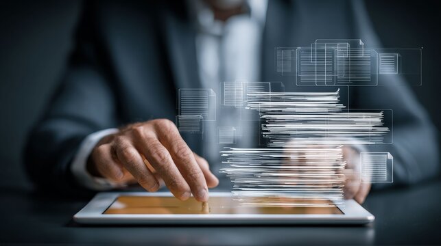 Digital Data Access: A close-up shot of hands interacting with a digital tablet, conveying effortless access to a wealth of data through a sleek device, representing modern connectivity. - Powered by Adobe