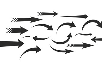 Set of diverse arrow vector shapes simple black design elements isolated on white background for direction and navigation