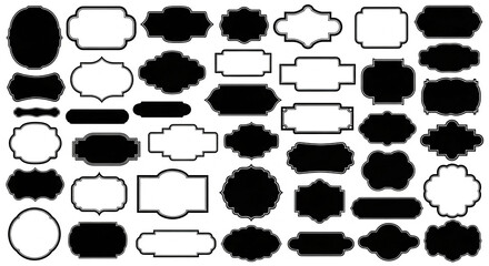 Obraz premium Set of diverse vintage frame shapes decorative vector design elements for labels banners and graphic design projects isolated on w