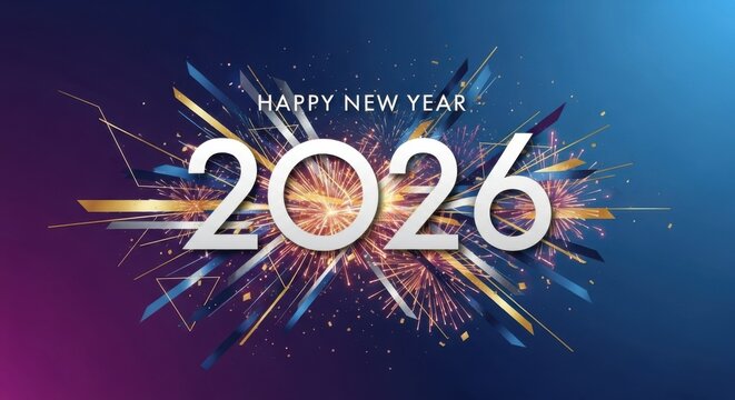 Happy new year 2026 with explosive fireworks display