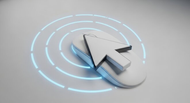 Digital cursor targeting a circular interface with glowing rings