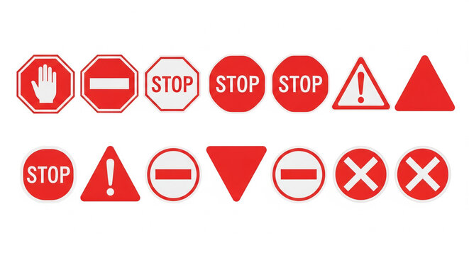 Set of red traffic sign icons simple flat vector design isolated on white background for web and mobile apps