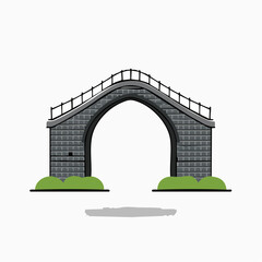 Stone arch bridge illustration on white background architectural design