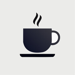 Steaming coffee cup icon on light background for design and concept