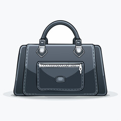 Stylish black handbag illustration with zipper and handle on white background