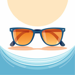 Stylish sunglasses illustration with orange lenses and blue frame on white