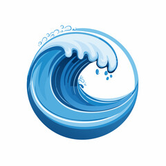 Stylized blue wave graphic within a circle symbol on a white backdrop